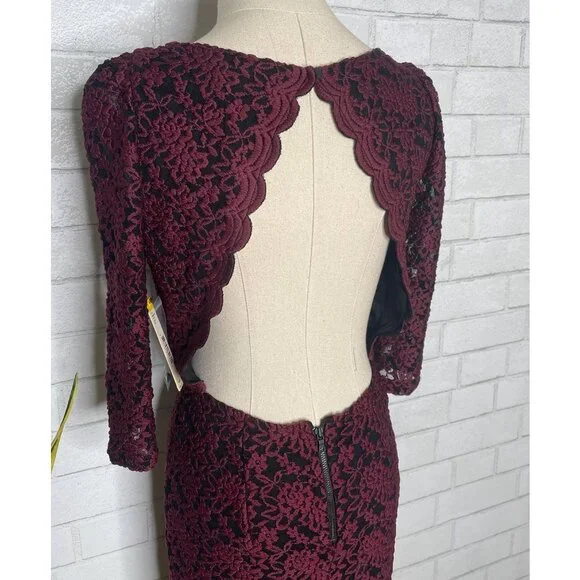 Alice+Olivia EMBROIDERED sz 8 BACKLESS Long Sleeve Bodycon Dress Black Purple - Picture 8 of 10